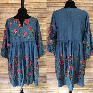Hayden LA Embroidered Floral Denim Dress